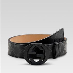 Gucci Black Canvas Interlocking G Buckle Belt